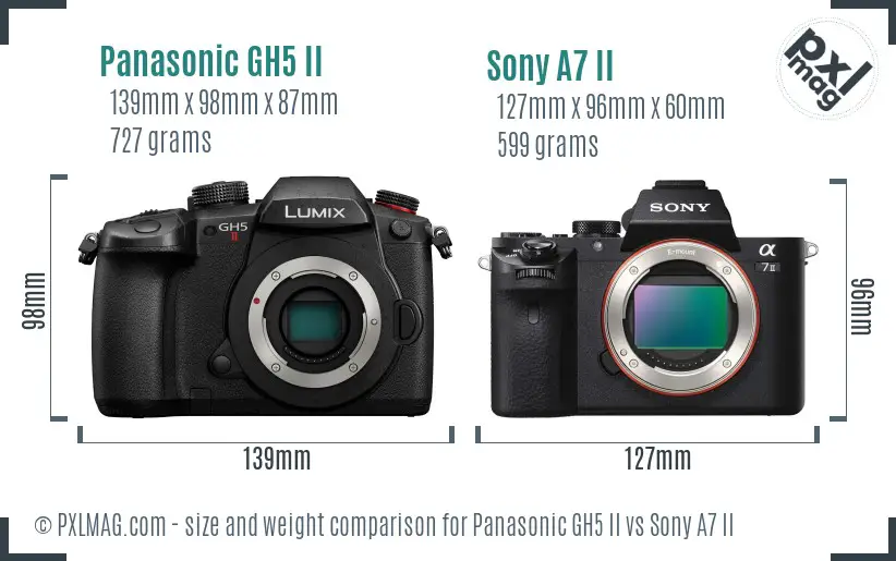 Panasonic GH5 II vs Sony A7 II size comparison