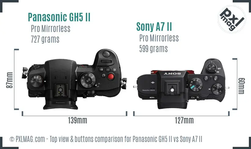 Panasonic GH5 II vs Sony A7 II top view buttons comparison