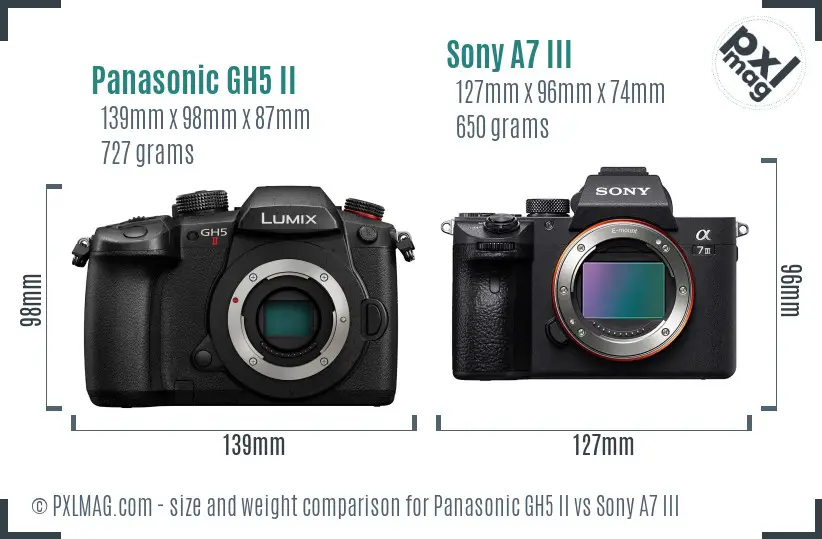 Panasonic GH5 II vs Sony A7 III size comparison
