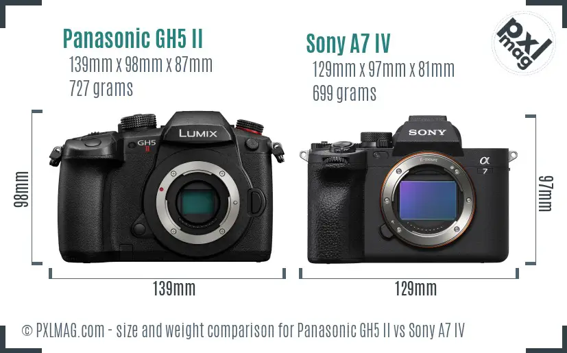 Panasonic GH5 II vs Sony A7 IV size comparison
