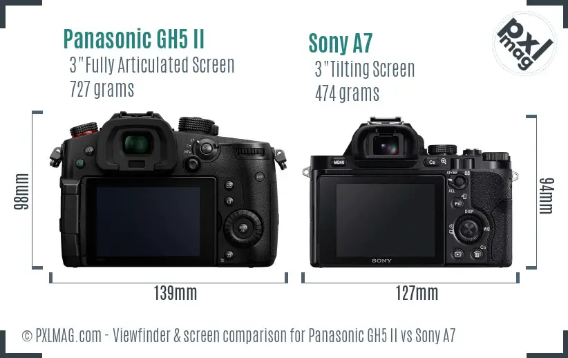 Panasonic GH5 II vs Sony A7 Screen and Viewfinder comparison Panasonic GH5 II vs Sony A7 Screen and Viewfinder comparison