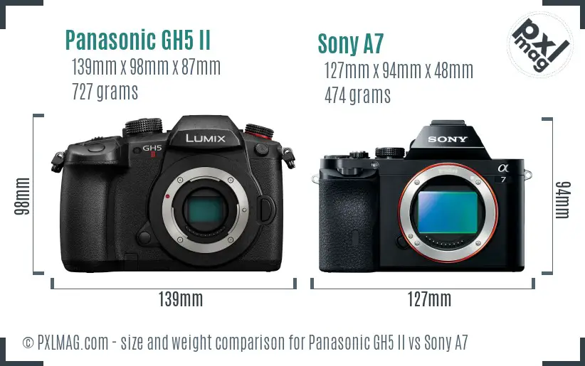 Panasonic GH5 II vs Sony A7 size comparison Panasonic GH5 II vs Sony A7 size comparison