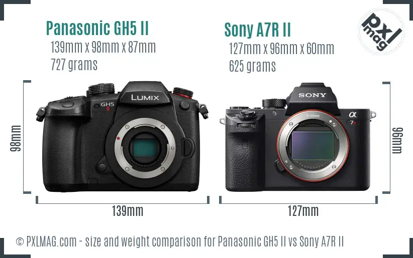 Panasonic GH5 II vs Sony A7R II size comparison