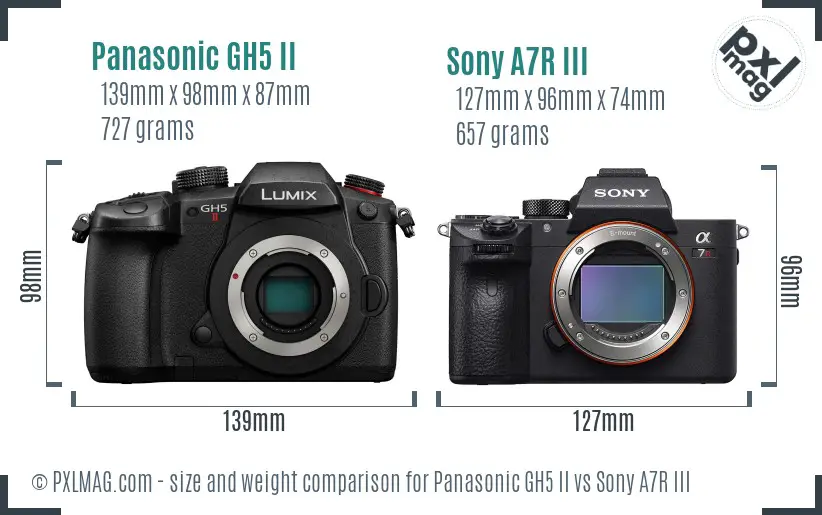 Panasonic GH5 II vs Sony A7R III size comparison Panasonic GH5 II vs Sony A7R III size comparison