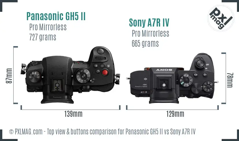 Panasonic GH5 II vs Sony A7R IV top view buttons comparison