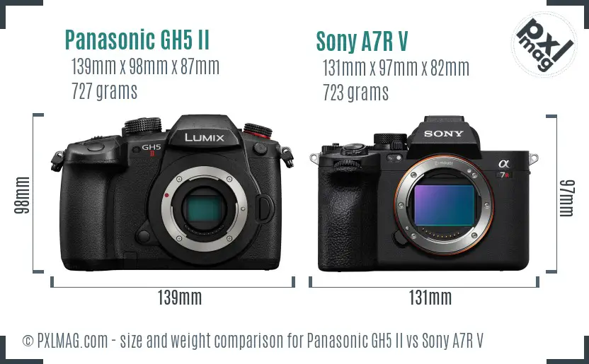 Panasonic GH5 II vs Sony A7R V size comparison