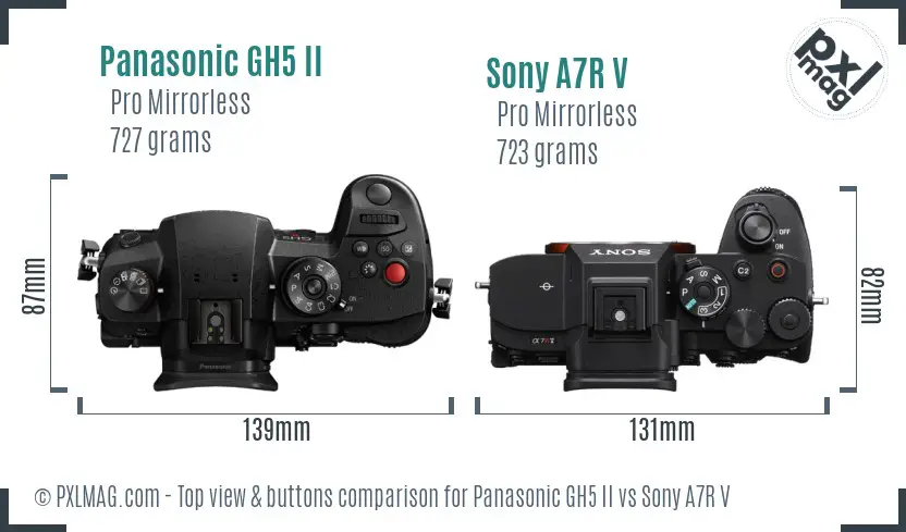 Panasonic GH5 II vs Sony A7R V top view buttons comparison