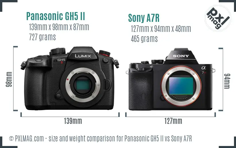 Panasonic GH5 II vs Sony A7R size comparison