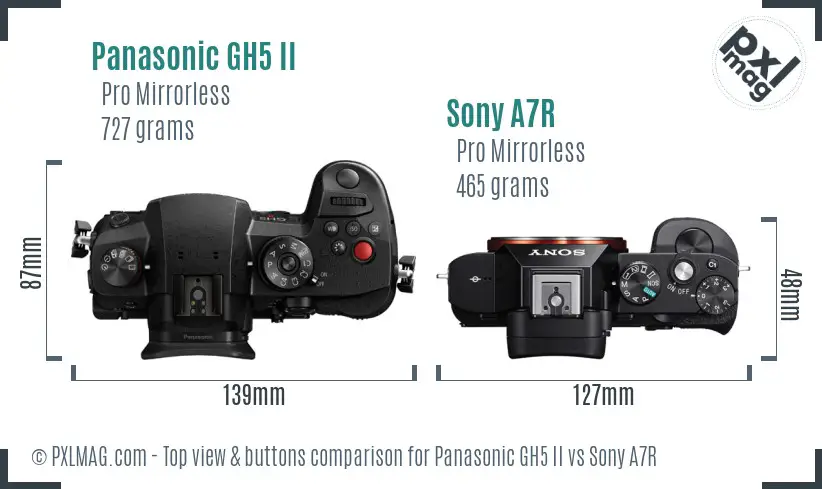 Panasonic GH5 II vs Sony A7R top view buttons comparison
