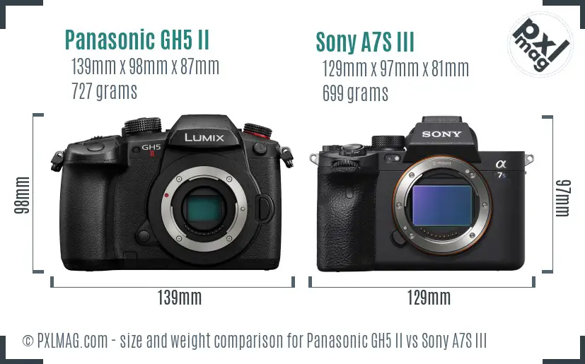 Panasonic GH5 II vs Sony A7S III size comparison
