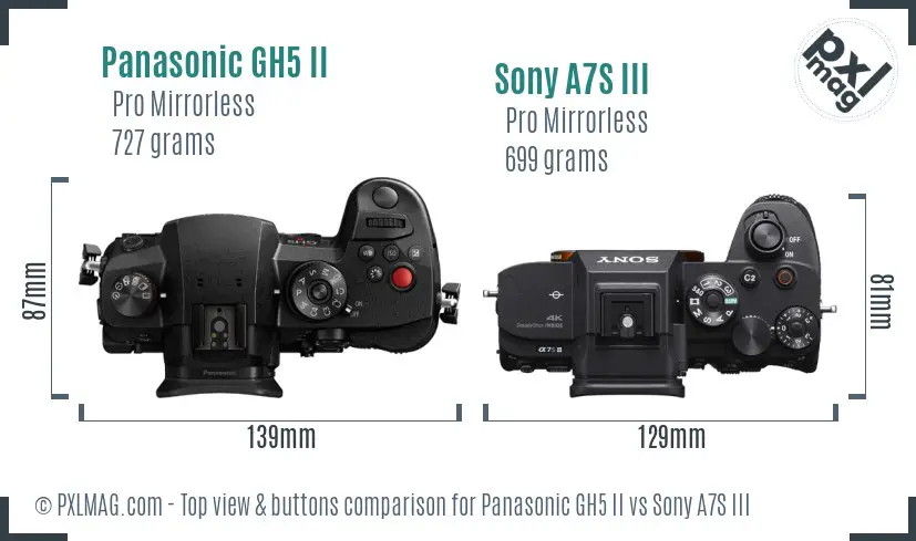 Panasonic GH5 II vs Sony A7S III top view buttons comparison