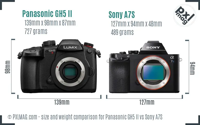 Panasonic GH5 II vs Sony A7S size comparison