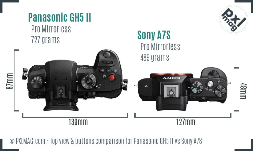 Panasonic GH5 II vs Sony A7S top view buttons comparison
