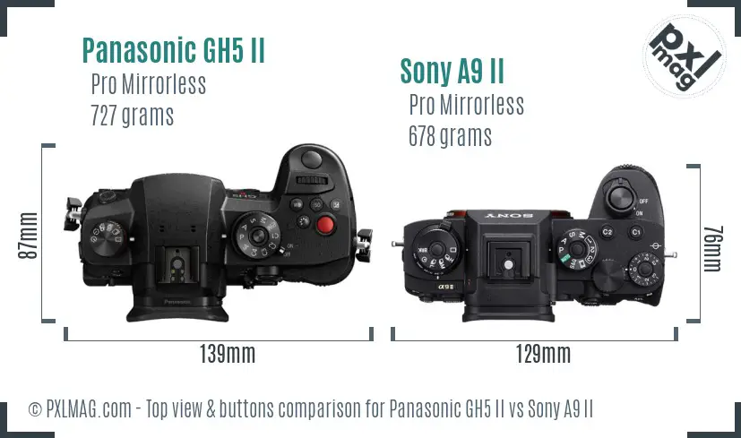 Panasonic GH5 II vs Sony A9 II top view buttons comparison