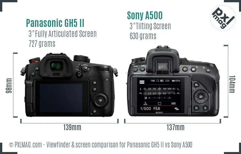 Panasonic GH5 II vs Sony A500 Screen and Viewfinder comparison