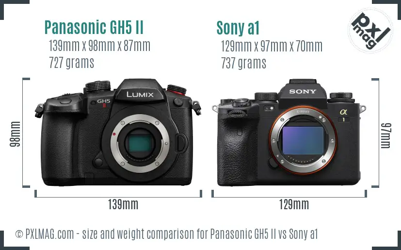Panasonic GH5 II vs Sony a1 size comparison