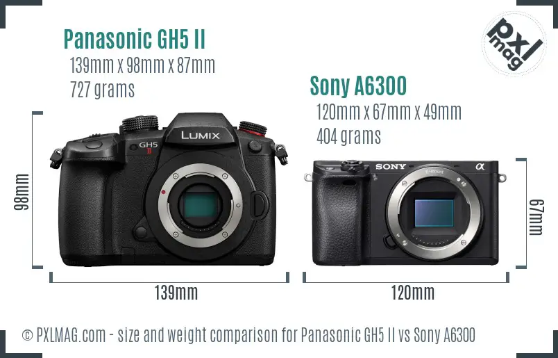 Panasonic GH5 II vs Sony A6300 size comparison