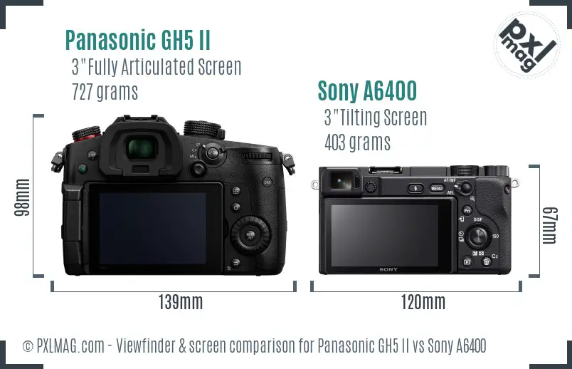 Panasonic GH5 II vs Sony A6400 Screen and Viewfinder comparison Panasonic GH5 II vs Sony A6400 Screen and Viewfinder comparison