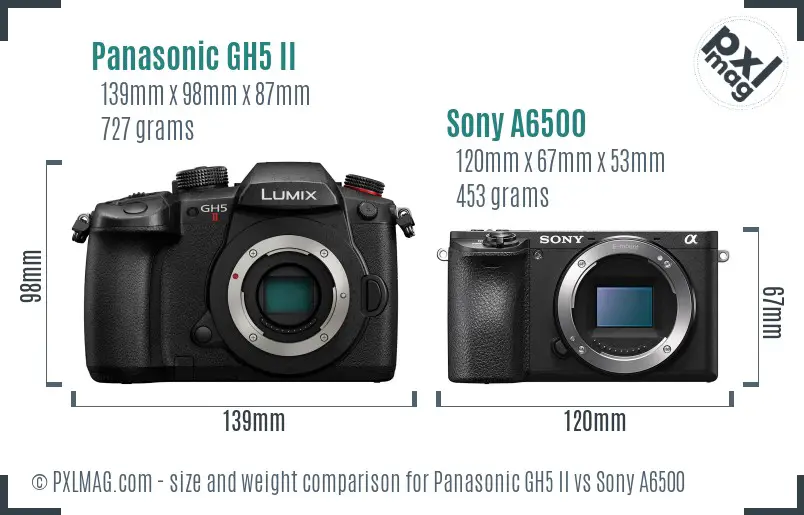 Panasonic GH5 II vs Sony A6500 size comparison Panasonic GH5 II vs Sony A6500 size comparison