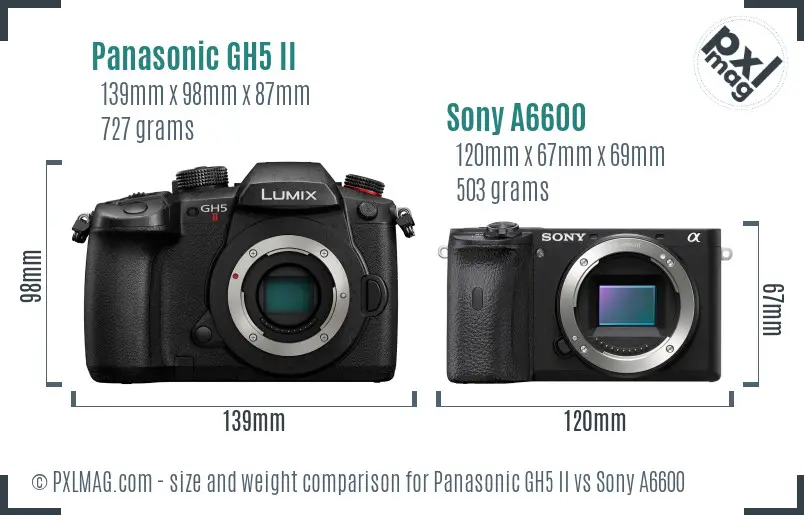 Panasonic GH5 II vs Sony A6600 size comparison Panasonic GH5 II vs Sony A6600 size comparison