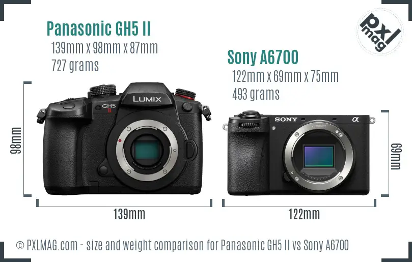 Panasonic GH5 II vs Sony A6700 size comparison Panasonic GH5 II vs Sony A6700 size comparison