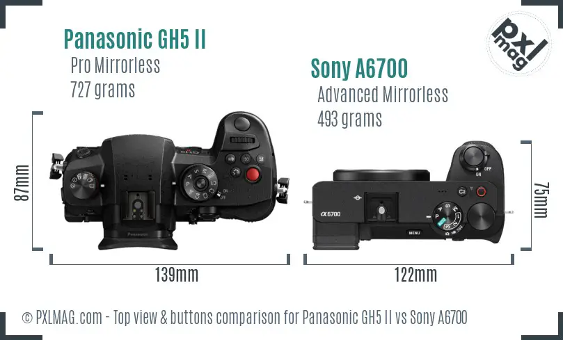 Panasonic GH5 II vs Sony A6700 top view buttons comparison Panasonic GH5 II vs Sony A6700 top view buttons comparison