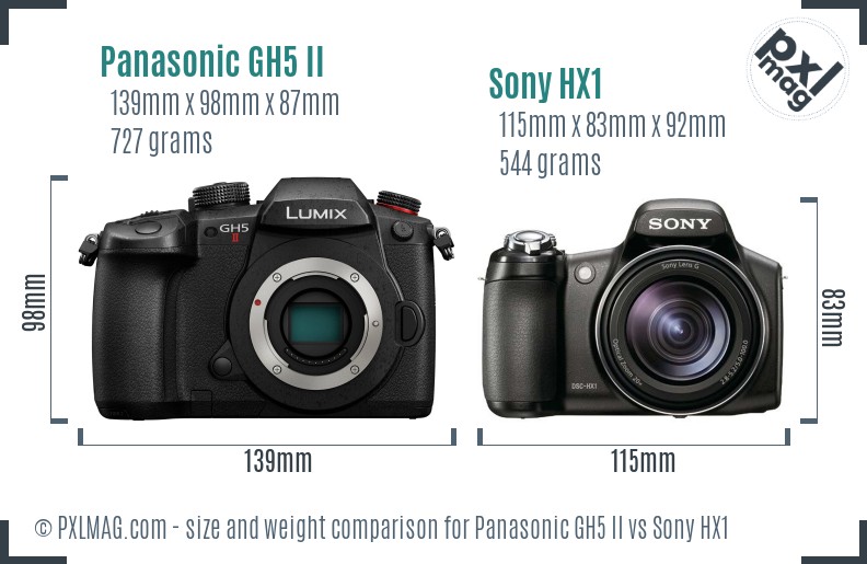 Panasonic GH5 II vs Sony HX1 size comparison