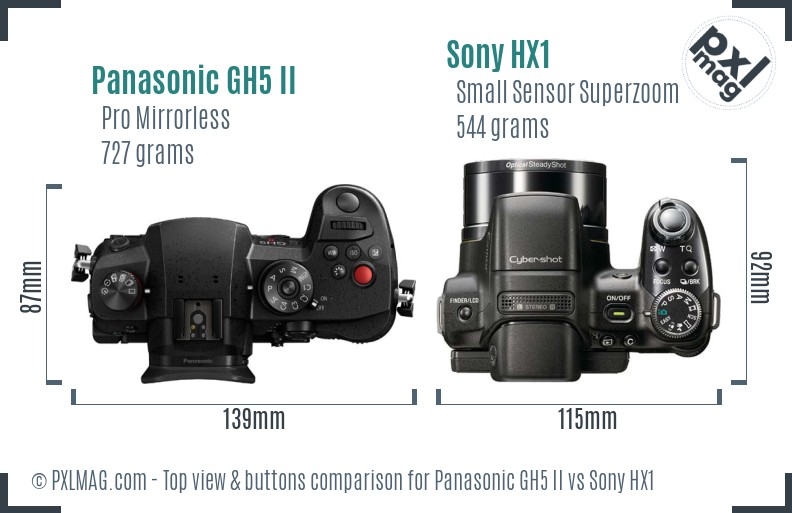 Panasonic GH5 II vs Sony HX1 top view buttons comparison