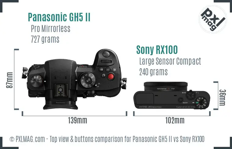 Panasonic GH5 II vs Sony RX100 top view buttons comparison