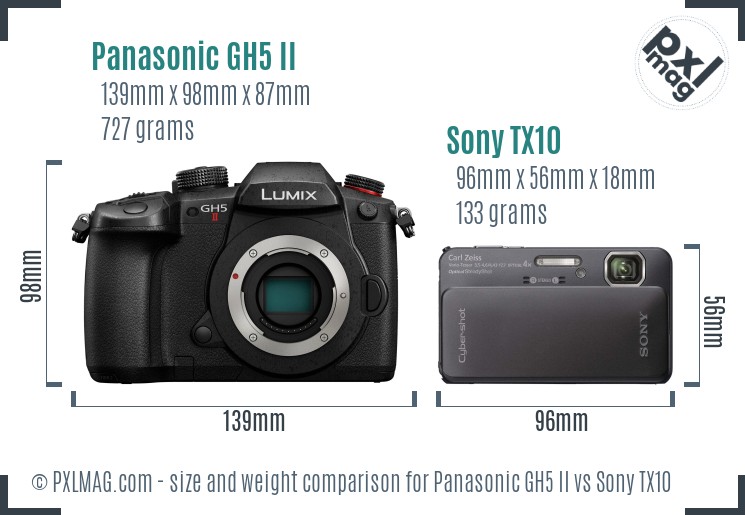 Panasonic GH5 II vs Sony TX10 size comparison