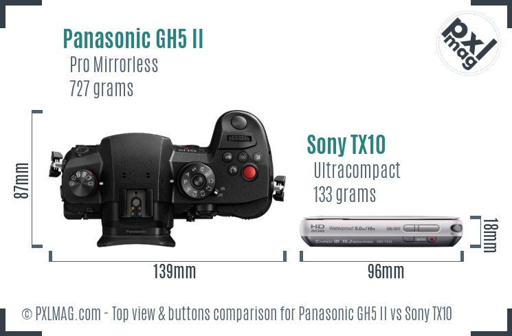 Panasonic GH5 II vs Sony TX10 top view buttons comparison