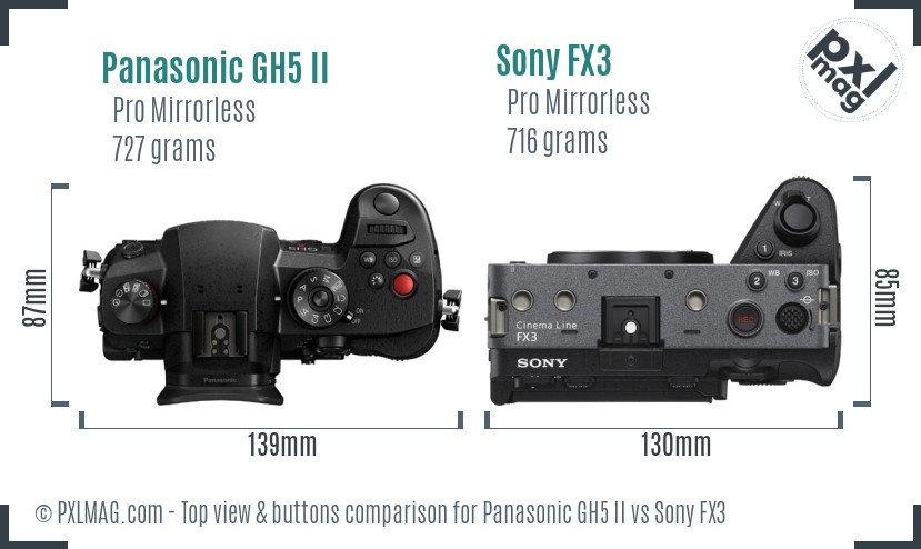 Panasonic GH5 II vs Sony FX3 top view buttons comparison