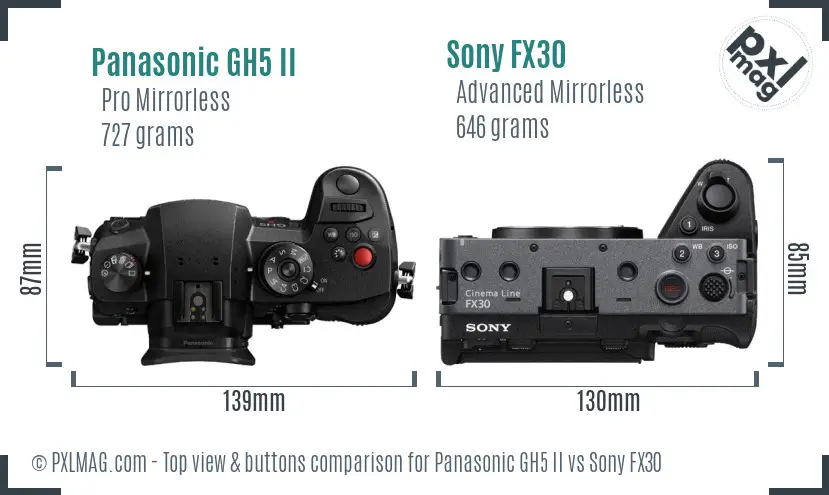 Panasonic GH5 II vs Sony FX30 top view buttons comparison Panasonic GH5 II vs Sony FX30 top view buttons comparison
