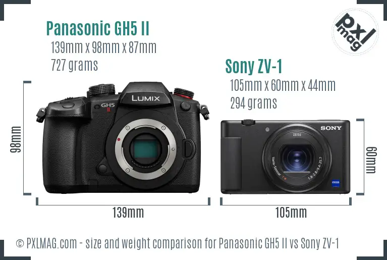 Panasonic GH5 II vs Sony ZV-1 size comparison