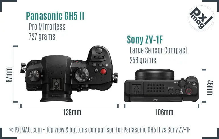 Panasonic GH5 II vs Sony ZV-1F top view buttons comparison Panasonic GH5 II vs Sony ZV-1F top view buttons comparison
