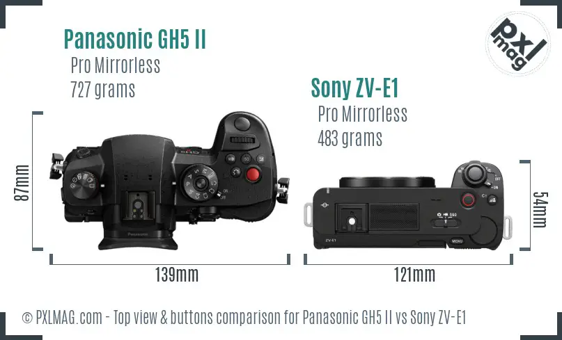 Panasonic GH5 II vs Sony ZV-E1 top view buttons comparison Panasonic GH5 II vs Sony ZV-E1 top view buttons comparison
