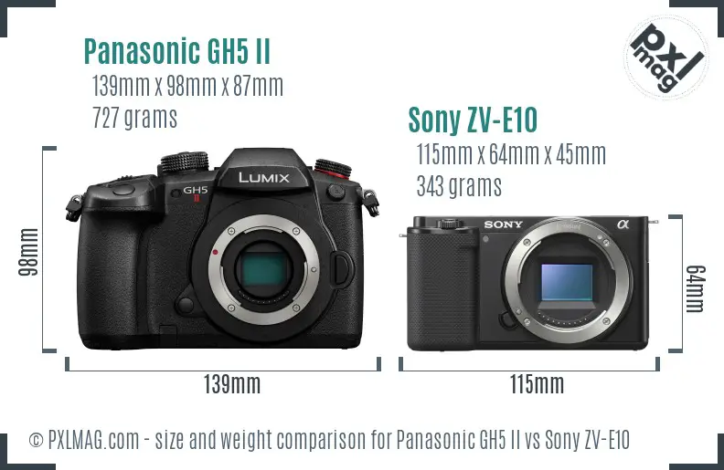 Panasonic GH5 II vs Sony ZV-E10 size comparison Panasonic GH5 II vs Sony ZV-E10 size comparison