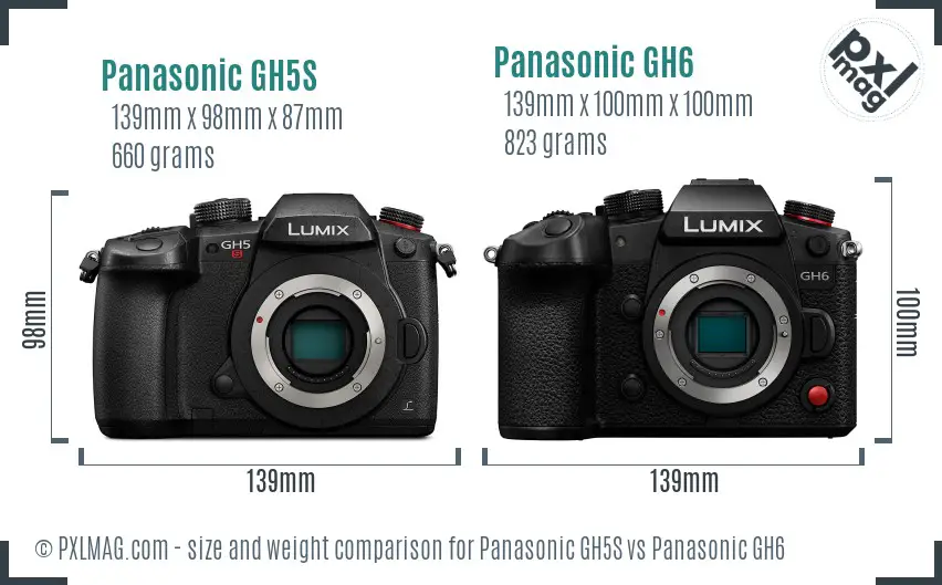 Panasonic GH5S vs Panasonic GH6 size comparison