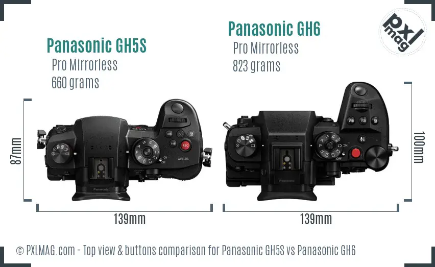 Panasonic GH5S vs Panasonic GH6 top view buttons comparison