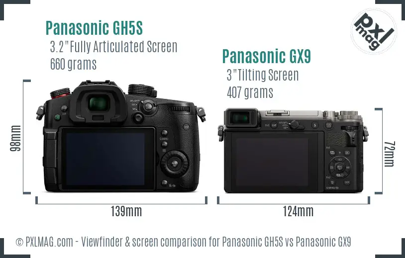 Panasonic GH5S vs Panasonic GX9 Screen and Viewfinder comparison