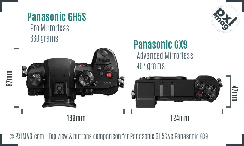Panasonic GH5S vs Panasonic GX9 top view buttons comparison