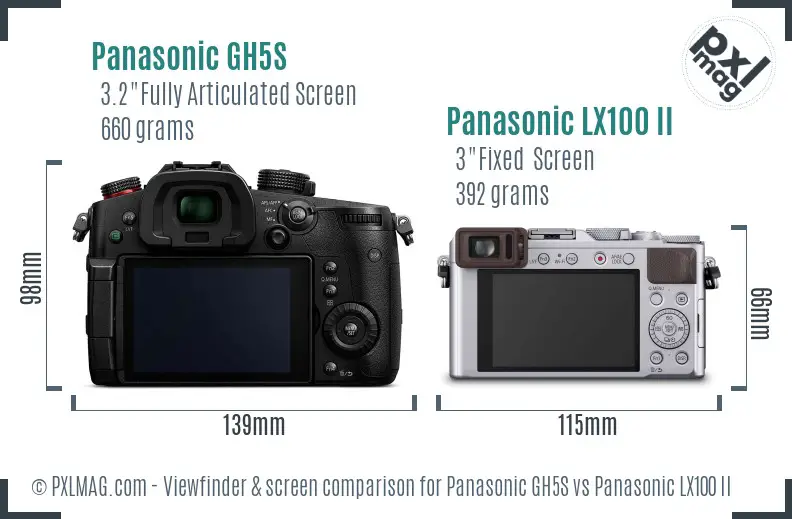 Panasonic GH5S vs Panasonic LX100 II Screen and Viewfinder comparison