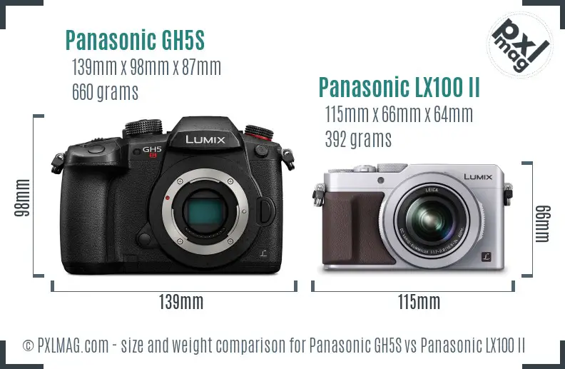 Panasonic GH5S vs Panasonic LX100 II size comparison