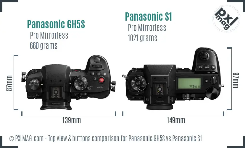 Panasonic GH5S vs Panasonic S1 top view buttons comparison