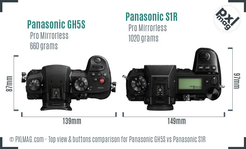Panasonic GH5S vs Panasonic S1R top view buttons comparison