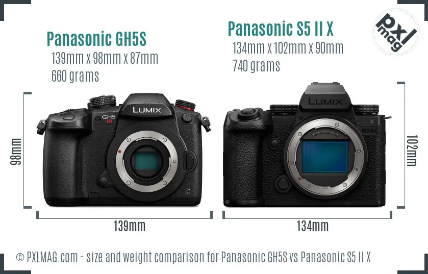 Panasonic GH5S vs Panasonic S5 II X size comparison