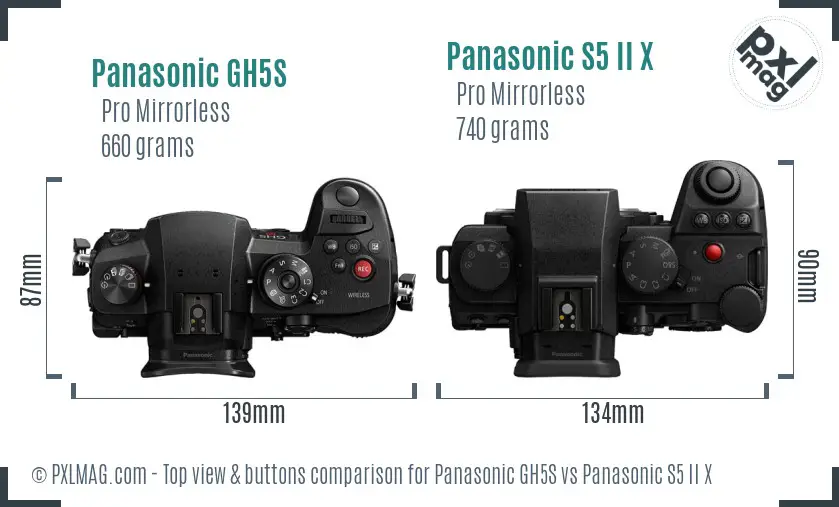 Panasonic GH5S vs Panasonic S5 II X top view buttons comparison