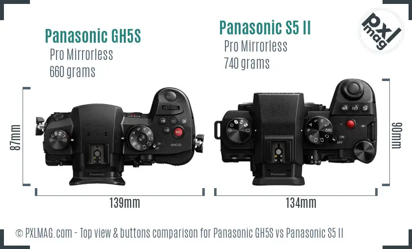 Panasonic GH5S vs Panasonic S5 II top view buttons comparison