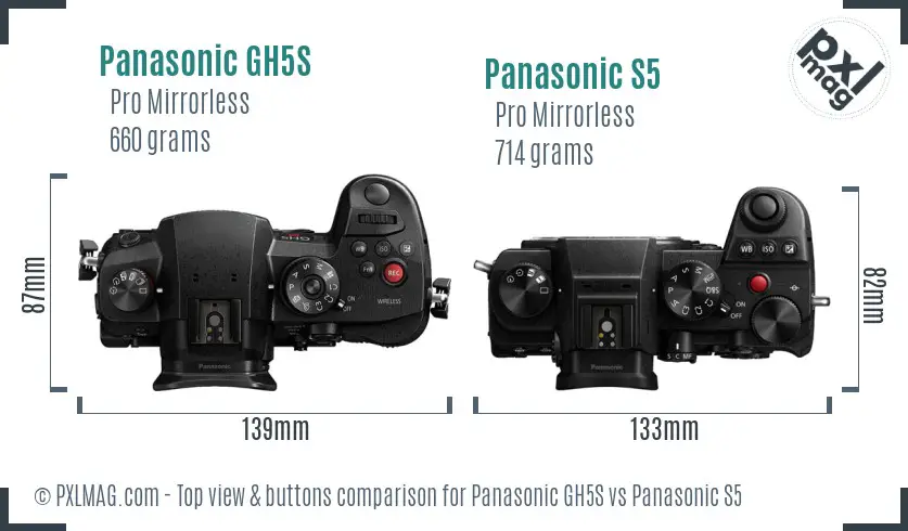 Panasonic GH5S vs Panasonic S5 top view buttons comparison