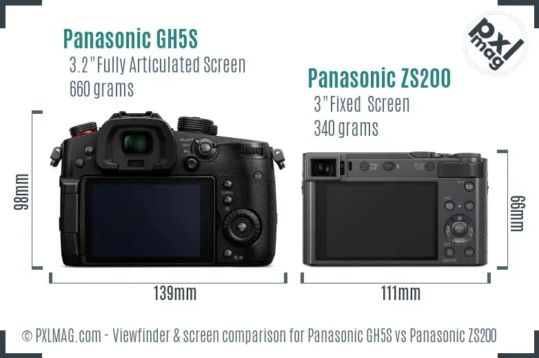 Panasonic GH5S vs Panasonic ZS200 Screen and Viewfinder comparison